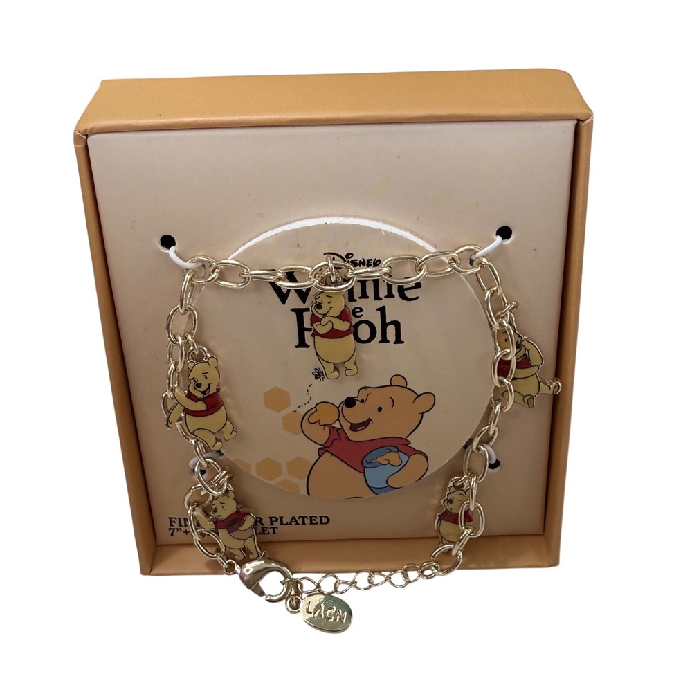 Disney Winnie the Pooh Charm Bracelet LA Rocks Fine Silver Plated Gold Tone NIB